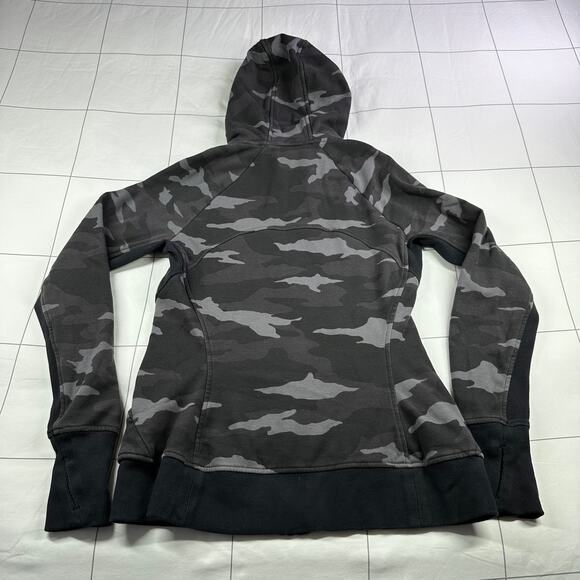 Athleta Jacket Womens Small Black Gray Camo Triumph Hoodie Full Zip Athleisure - Picture 3 of 8